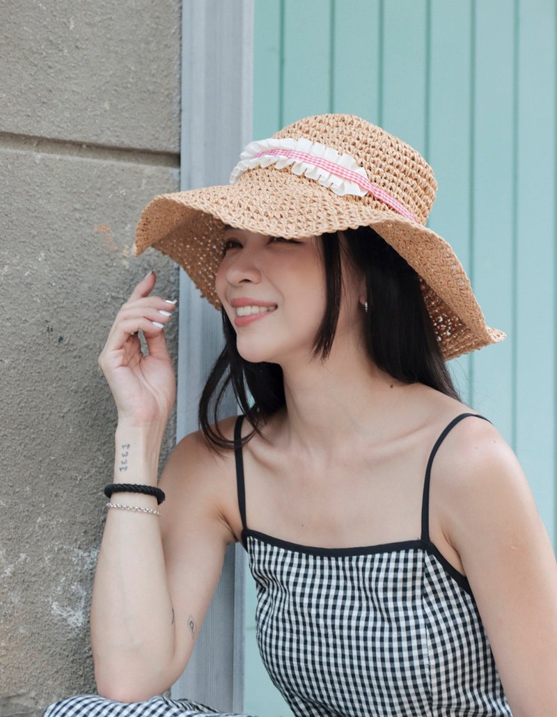 Unni花香蝶舞草帽-编织帽 帽 遮阳帽 草帽 防晒 straw hat 宽檐帽 - 帽子 - 植物．花 金色
