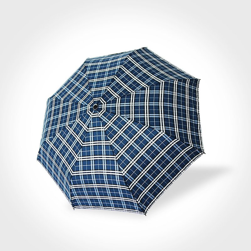 双龙英国风央带格纹易开收折伞秒收伞超拨水雨伞(深蓝格) - 雨伞/雨衣 - 防水材质 蓝色