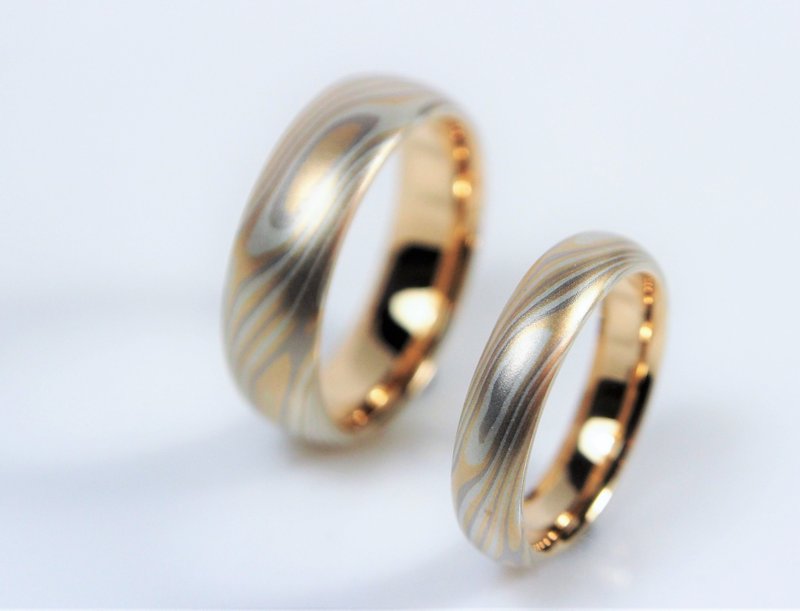 木目金 婚戒 ( K金 ) 对戒 木纹金 Mokume Gane 婚戒订制 - 对戒 - 贵金属 金色