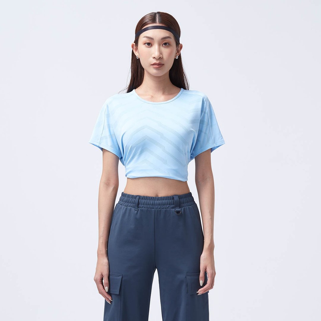不可退换 /缇花短版上衣-蓝铃 - 女装 T 恤 - 聚酯纤维 蓝色