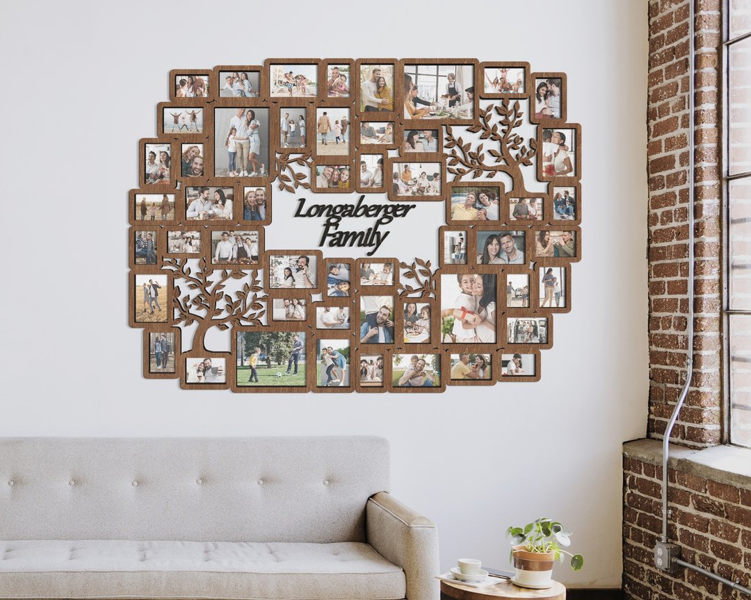 Personalized family tree photo frame collage 52 frames Custom text in the middle - 墙贴/壁贴 - 木头 咖啡色