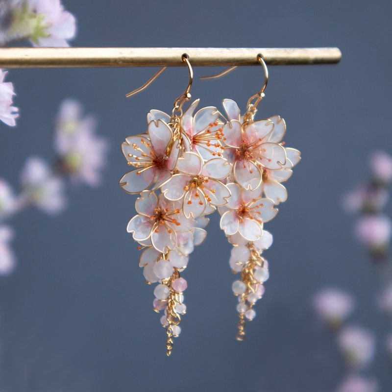 迎新好运樱花耳环 季节限定 - 耳环/耳夹 - 其他材质 粉红色