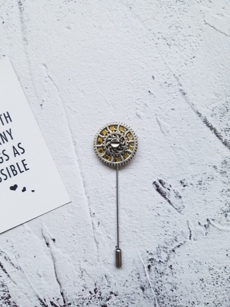 蒸汽朋克胸针金属齿轮胸花别针一字针插针 - 胸针 - 其他金属 银色