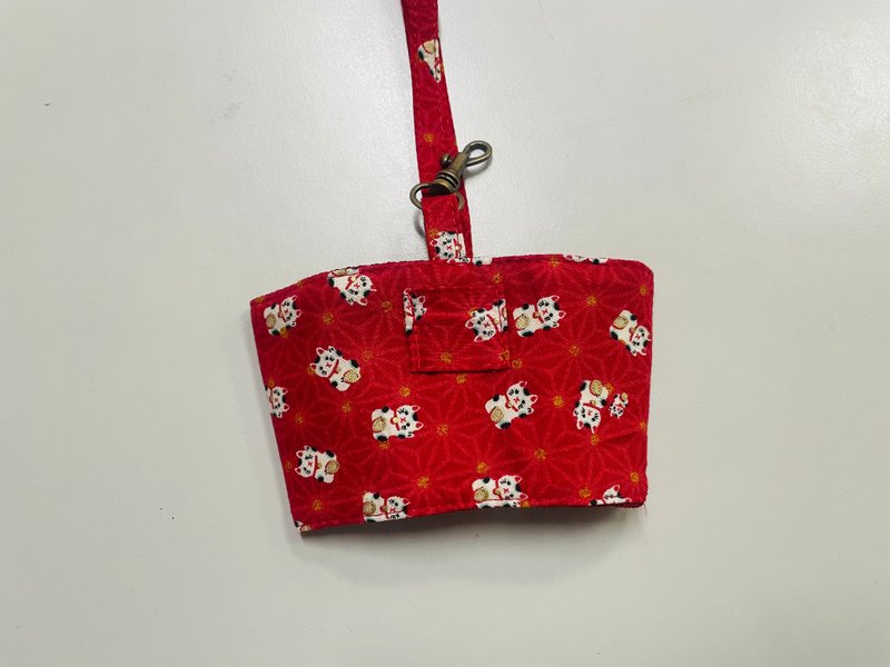 crystal2ove-饮料提袋-招财猫 - 随行杯提袋/水壶袋 - 棉．麻 红色