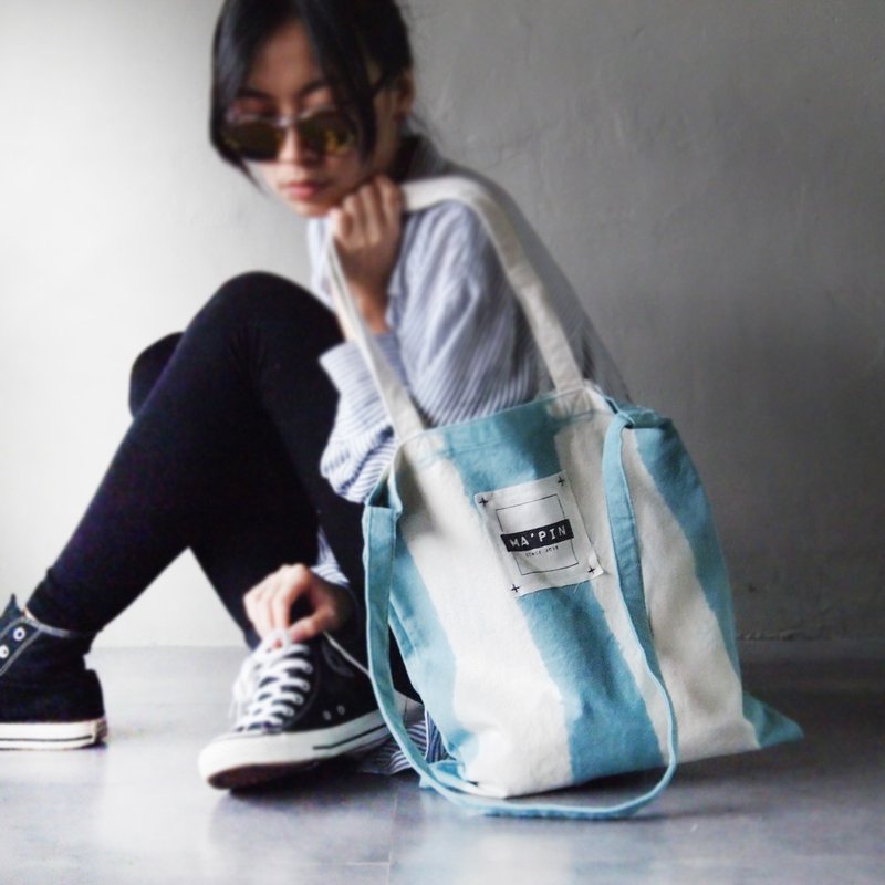 蔚蓝色 直染－帆布手染托特包 双背 - 侧背包/斜挎包 - 棉．麻 蓝色