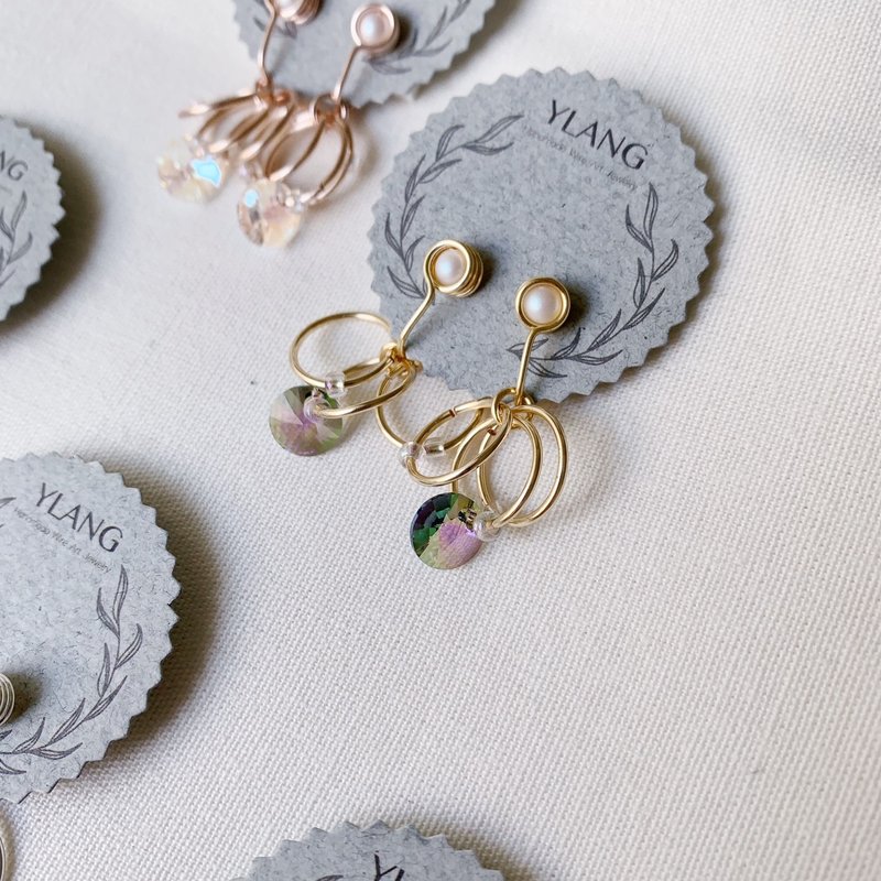 YLANG【晶透回圈-彩框】立体小圈耳环Swarovski/艺术铜线 - 耳环/耳夹 - 其他金属 多色