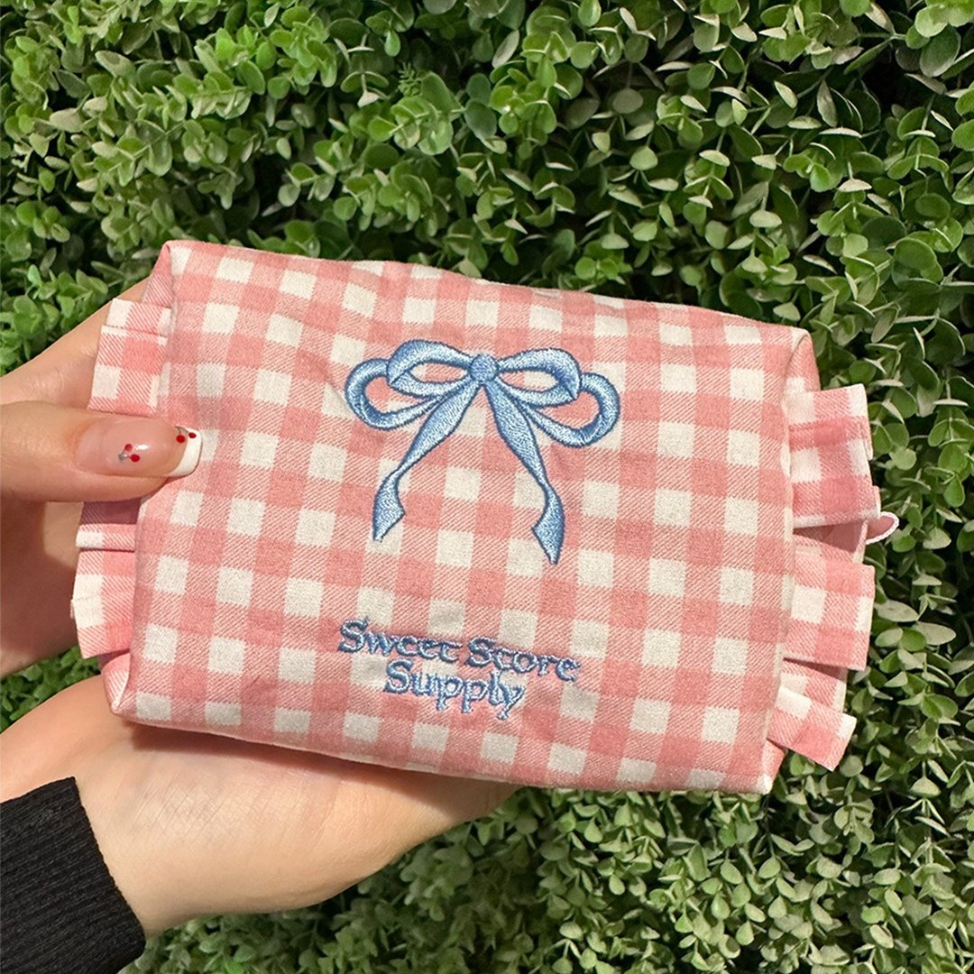 Sweetstore Supply 原创蝴蝶结刺绣化妆包 便携收纳包 - 化妆包/杂物包 - 棉 粉红色
