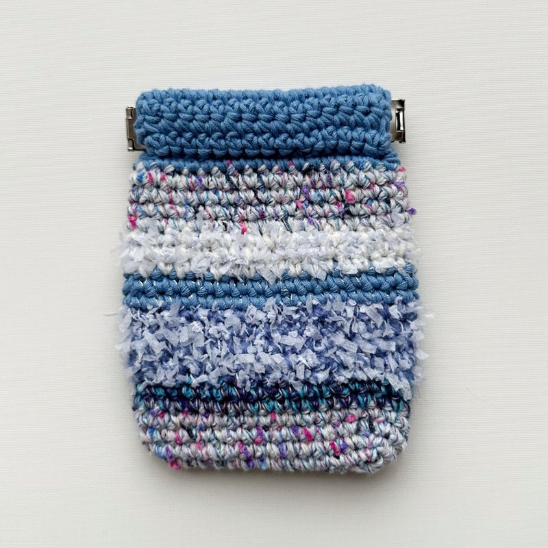 手作编织包/编织小包/零钱包/收纳包 - 零钱包 - 棉．麻 蓝色