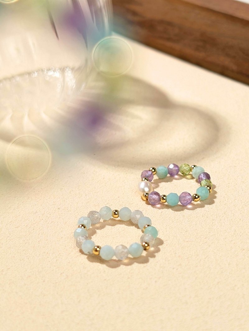 天河石 月光石 紫水晶 橄榄石 珍珠  天然石串珠戒指 JIEGEM - 戒指 - 半宝石 紫色