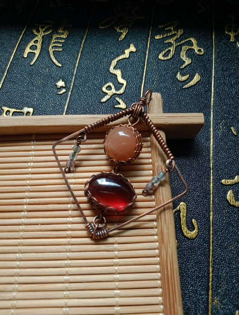 佚名山河。项链。扭阿扭。红橙石榴石。橘月光。金属编织 - 项链 - 宝石 橘色