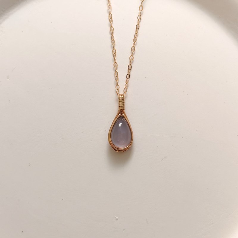 藍玉髓水滴吊墜 天然巴西玉髓項鏈 14KGF天然石蓝玉髓項鍊 - 项链 - 半宝石 