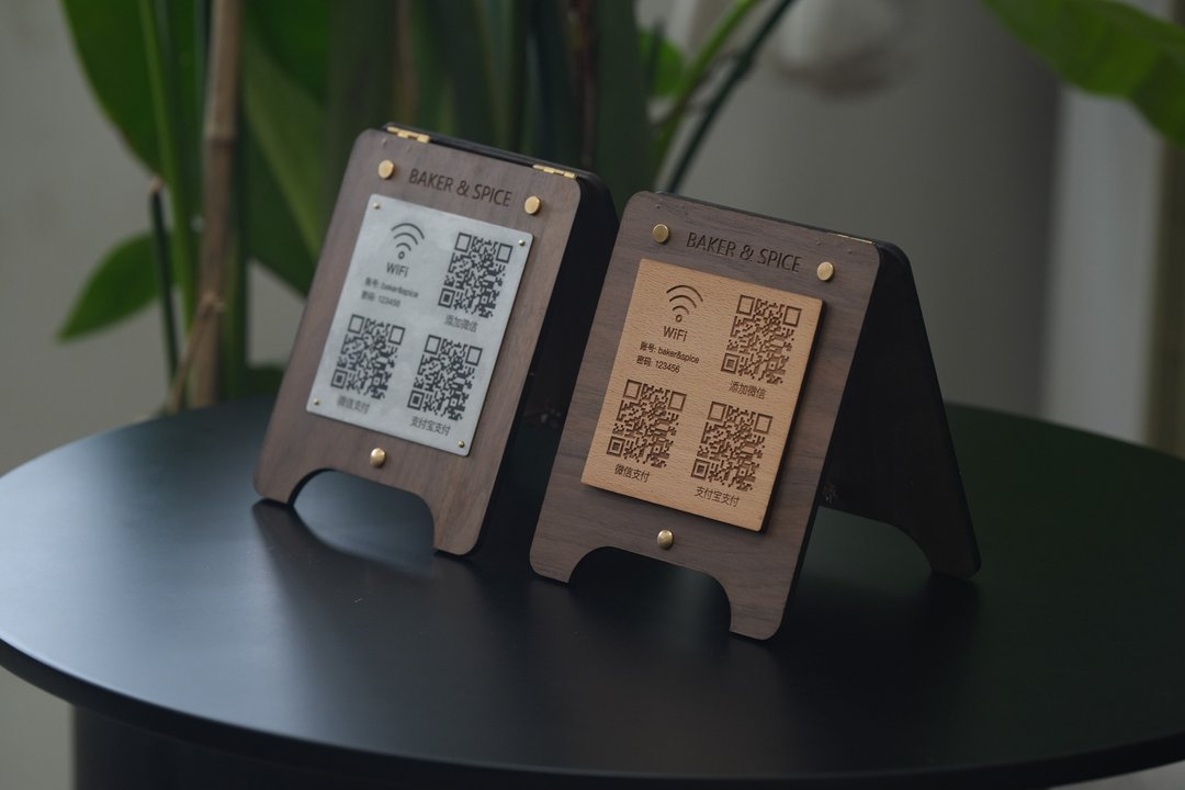 客製立式雙面桌面展示牌  金屬片QR code 合頁木質畫架式擺件展示 - 文件夹/资料夹 - 木头 