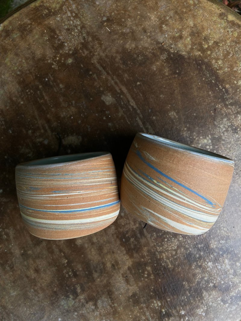 浅蓝结晶绞胎茶对杯 - 茶具/茶杯 - 陶 