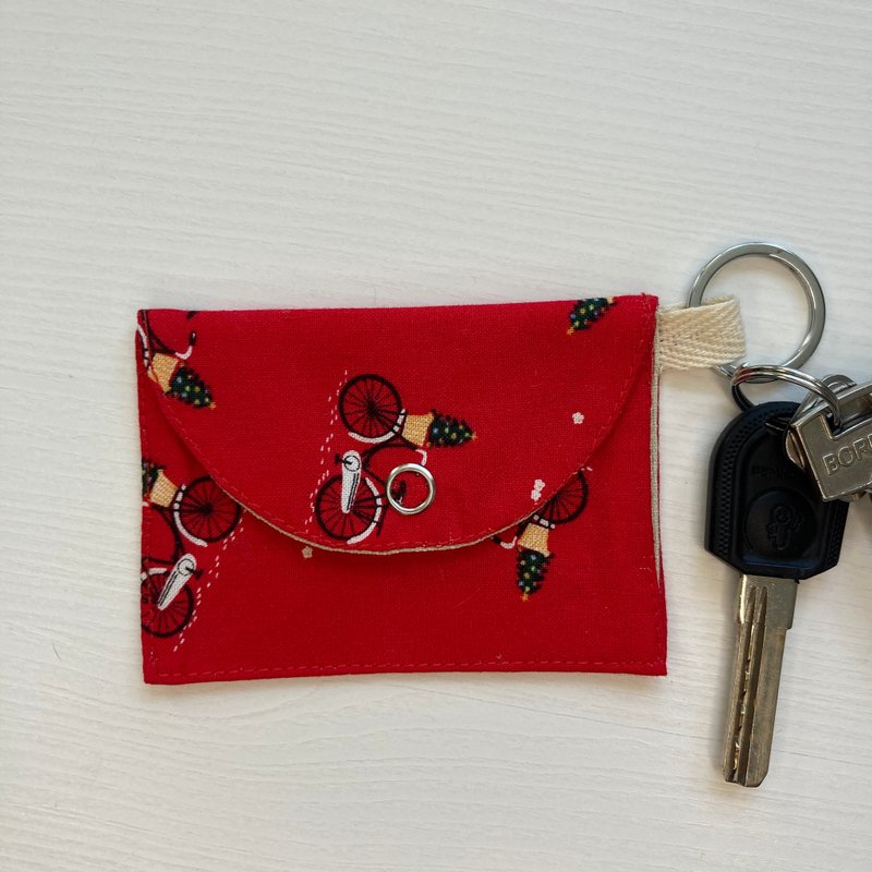 附钮扣卡片夹 9 厘米 x 6.5 厘米 - 名片夹/名片盒 - 棉．麻 红色