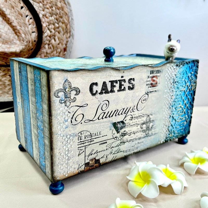 【手工制作】怀旧现代风 – 小圆脚架高面纸盒 居家收纳盒 - 纸巾盒 - 木头 