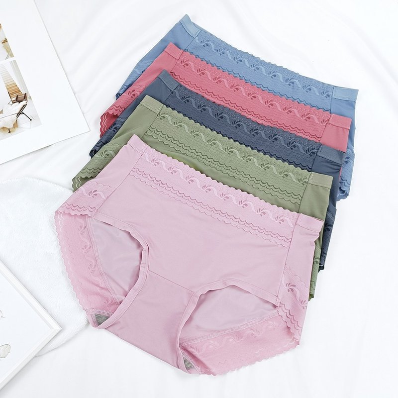 Pink Lady 6色-石墨烯 抑菌导湿 凉爽蕾丝锁边 弹力包臀中腰内裤 - 女士内衣裤 - 尼龙 多色