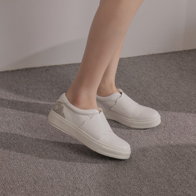 波状横带-后跟撞色休闲鞋-白色 - 女款休闲鞋 - 真皮 白色