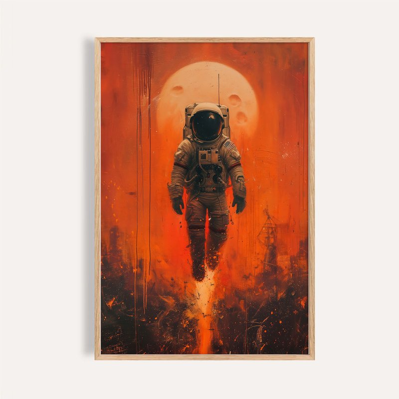 太空主题 超现实 艺术挂画 画芯 海报 / 燃焰登月 Flame Ascent - 海报/装饰画/版画 - 纸 
