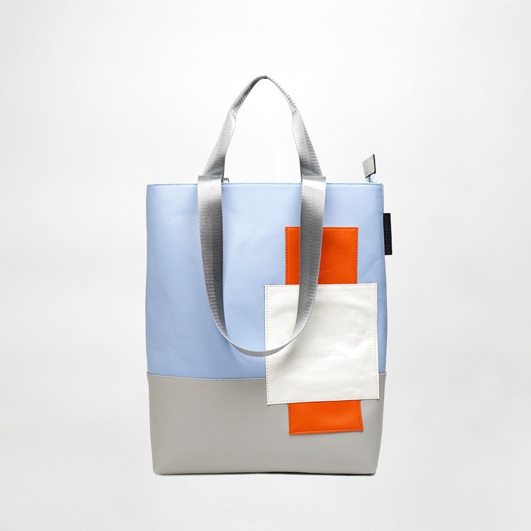 Light blue and grey Zipper Tote Bag - 其他 - 人造皮革 蓝色