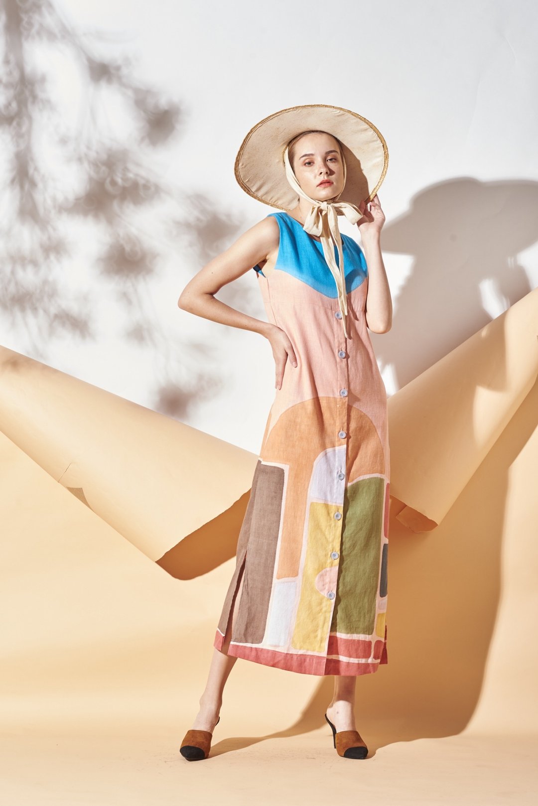 Lond Dress Linen Hand Paint Art&Decor - 洋装/连衣裙 - 棉 多色
