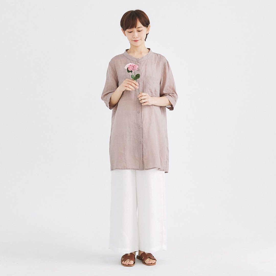 【Simply Yours】缇花中长版苎麻衬衫 紫藕F - 女装衬衫 - 棉．麻 紫色