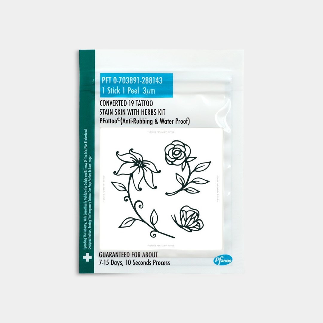 玫瑰花蝴蝶 - 2入纹身贴纸 半永久草本纹身 刺青 防水 仿真度高 - 纹身贴 - 防水材质 黑色