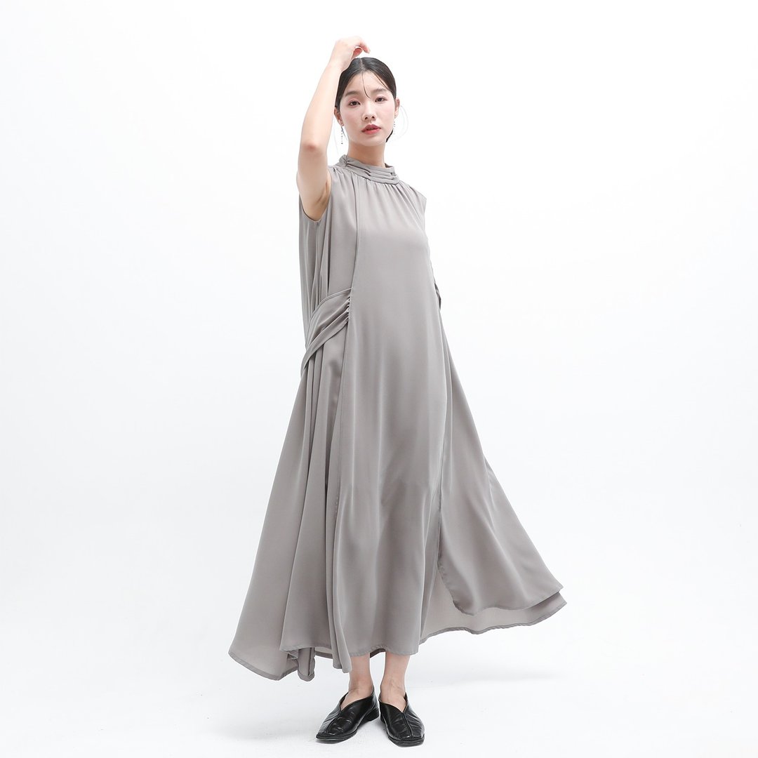 【经典原创】Wuchang_无常・皱褶长洋装_CLD026_铁灰 - 洋装/连衣裙 - 聚酯纤维 灰色