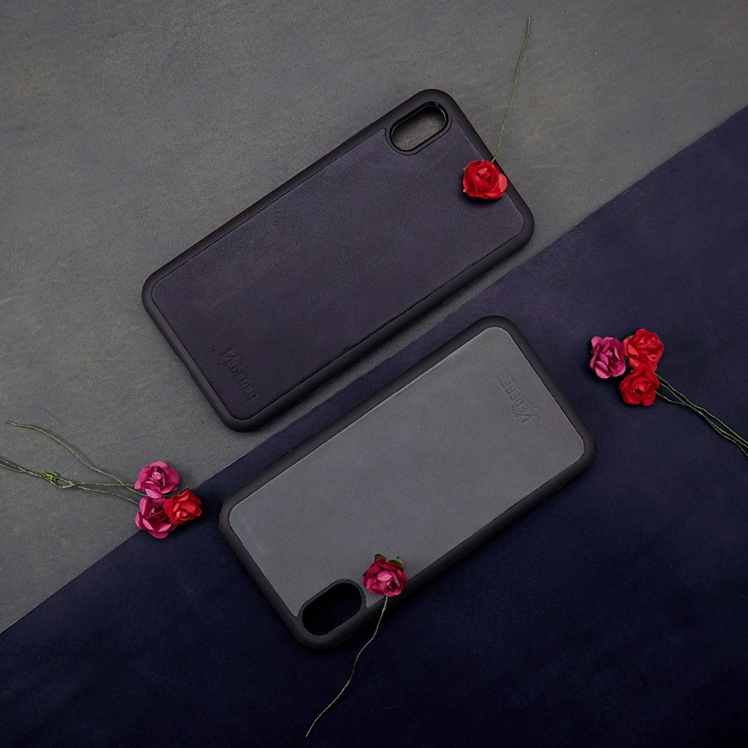皮革 x 情侣专属黄铜模具。iPhone套套装D。SPS013 - 手机壳/手机套 - 真皮 蓝色