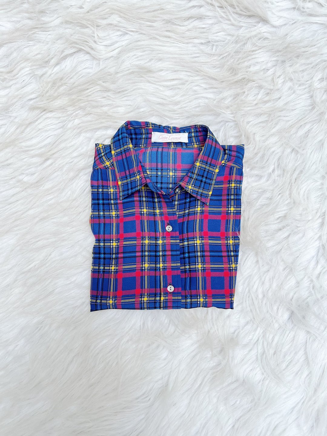 蓝x桃红x黄青春格纹游园 雪纺纱透肤薄料衬衫上衣罩衫shirt 古着 - 女装衬衫 - 聚酯纤维 多色