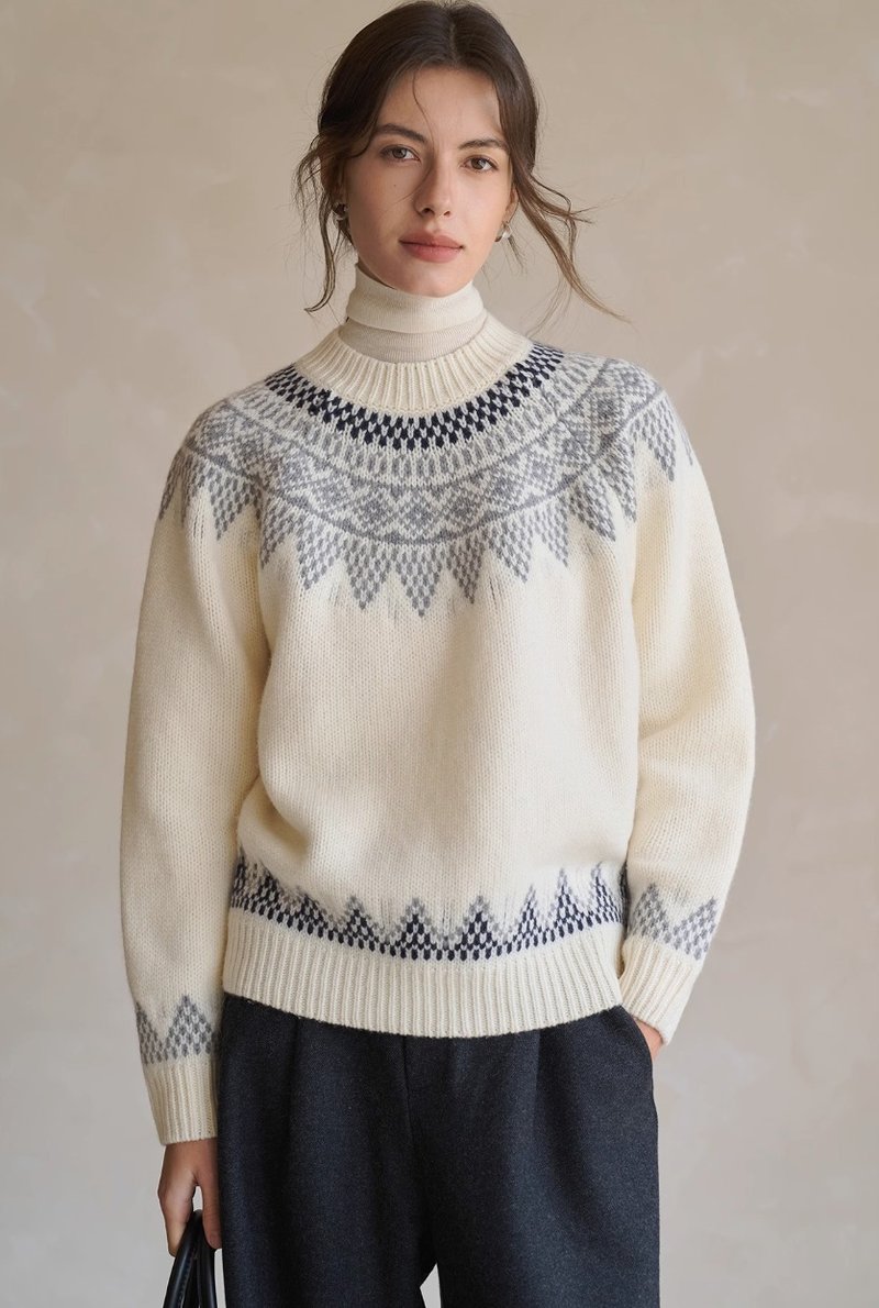 法式极简 全羊毛粗针费尔岛提花针织毛衣 - 女装针织衫/毛衣 - 其他材质 多色