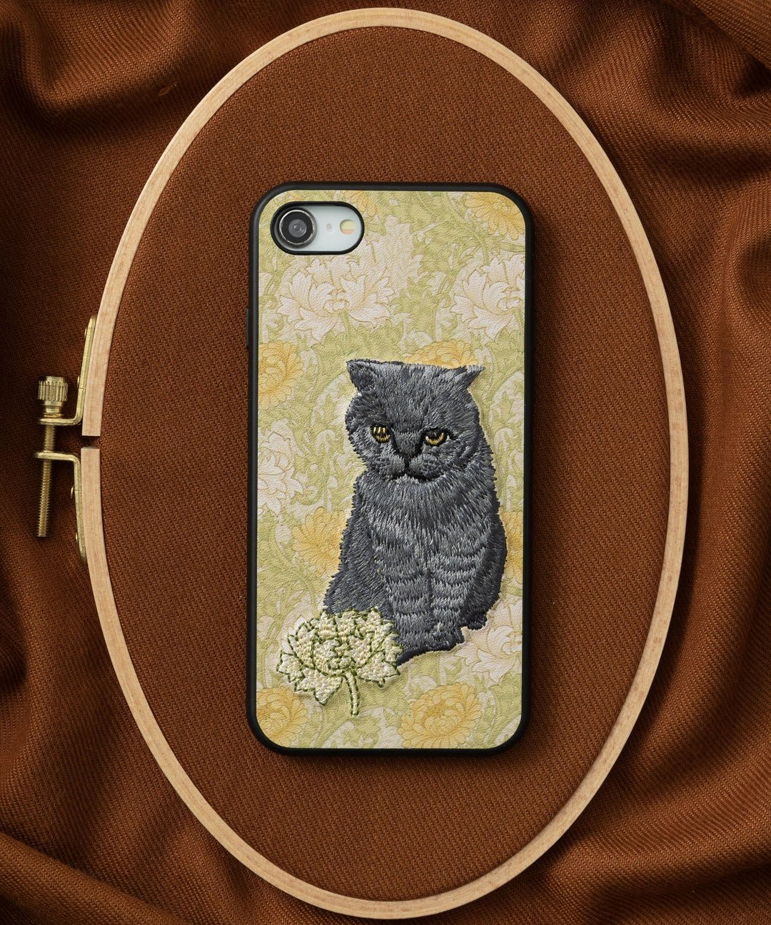 3D 刺绣智慧型手机保护壳 iPhone12 PU 皮革 William Morris 猫动物 05:NAG1358 - 手机壳/手机套 - 塑料 多色