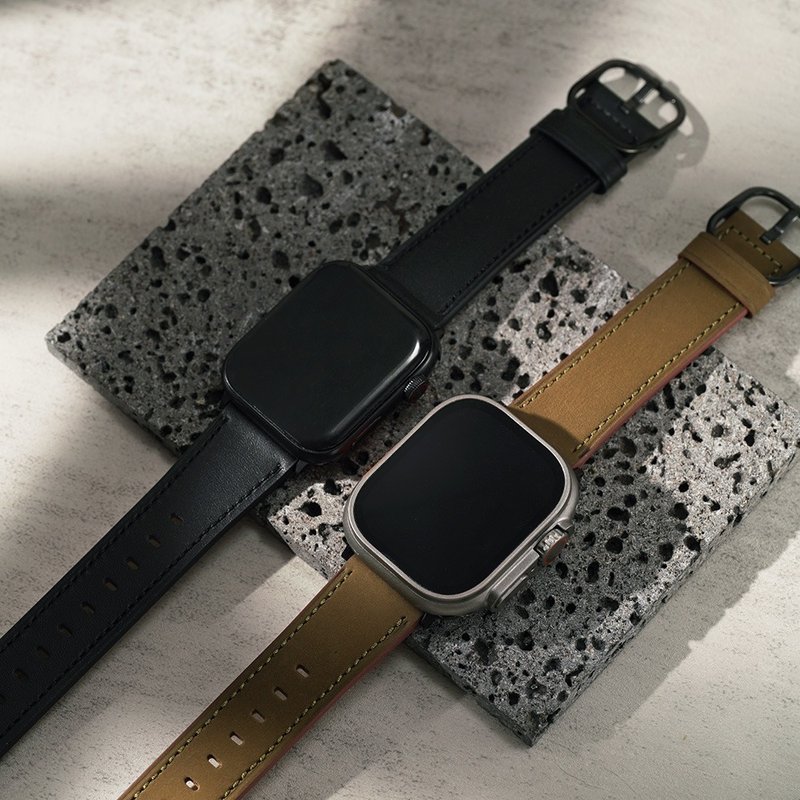 Apple watch - 质感黑扣车缝疯马真皮apple watch 表带 - 表带 - 真皮 