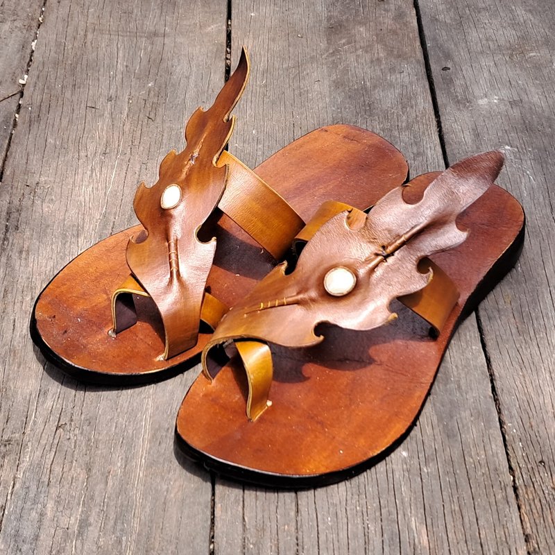 Open Toe Slippers, Custom flip flops, men sandals, leather sandals women - 拖鞋 - 真皮 咖啡色