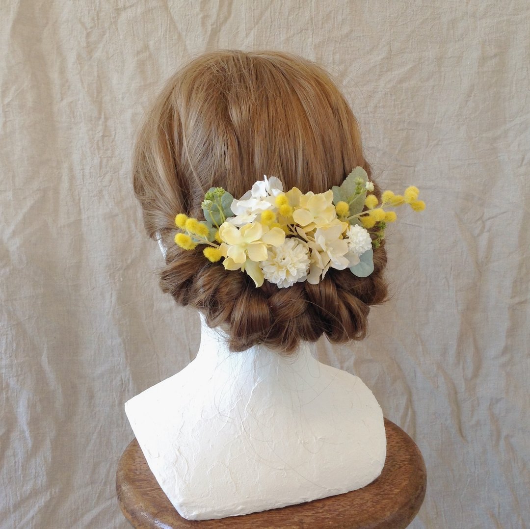 Mimosa and pastel yellow hydrangea headdress - 发饰 - 其他材质 黄色