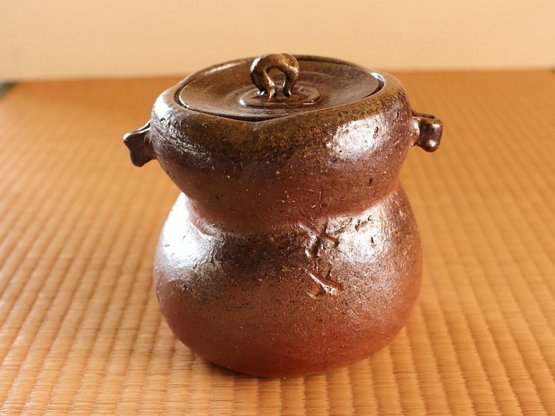Bizen ware with ears (with paulownia box) ty-008 - 其他 - 陶 咖啡色
