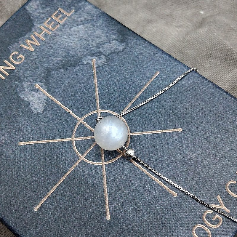 天然水晶 蓝月光石 锁骨项链 - 项链 - 水晶 白色