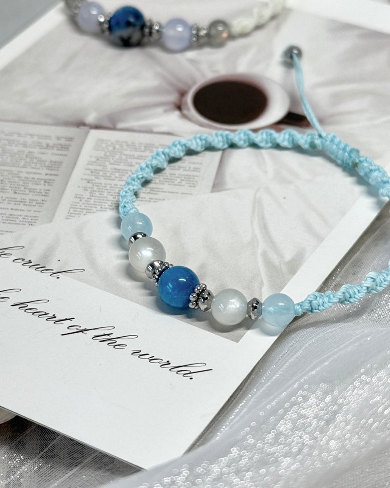 H2O - 祈愿蜡绳水晶手链/医疗钢/海蓝宝/蓝磷灰石/白月光/蜡线 - 手链/手环 - 水晶 蓝色
