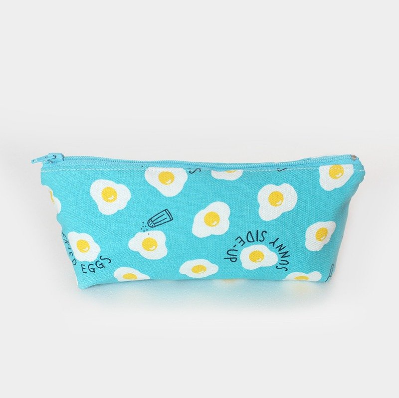 荷包蛋-浅蓝底笔袋(中)/收纳袋 铅笔盒 化妆包 - 铅笔盒/笔袋 - 棉．麻 