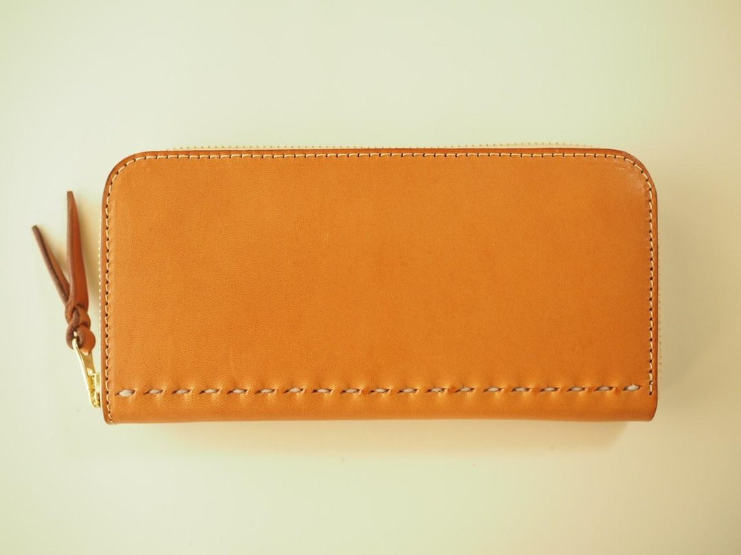 Classic long wallet with U-shaped zipper / camel - 皮夹/钱包 - 真皮 橘色