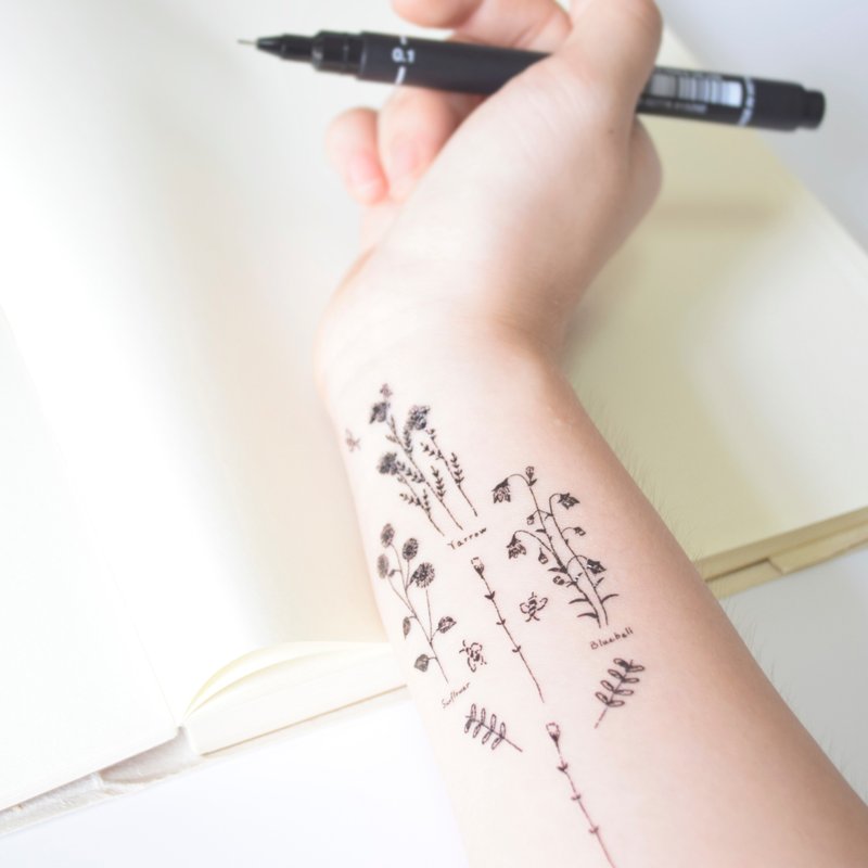 太阳花 黑白简单刺青 纹身贴纸 - 纹身贴 - 纸 黑色