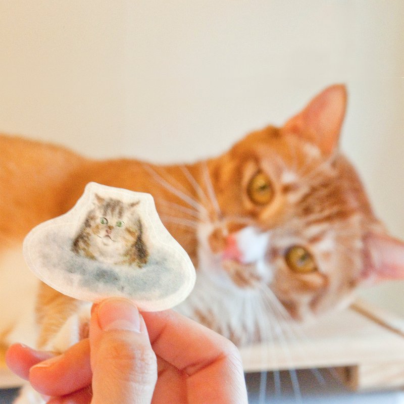 水墨猫咪和纸贴纸 - 雪地里的猫 - 贴纸 - 纸 灰色