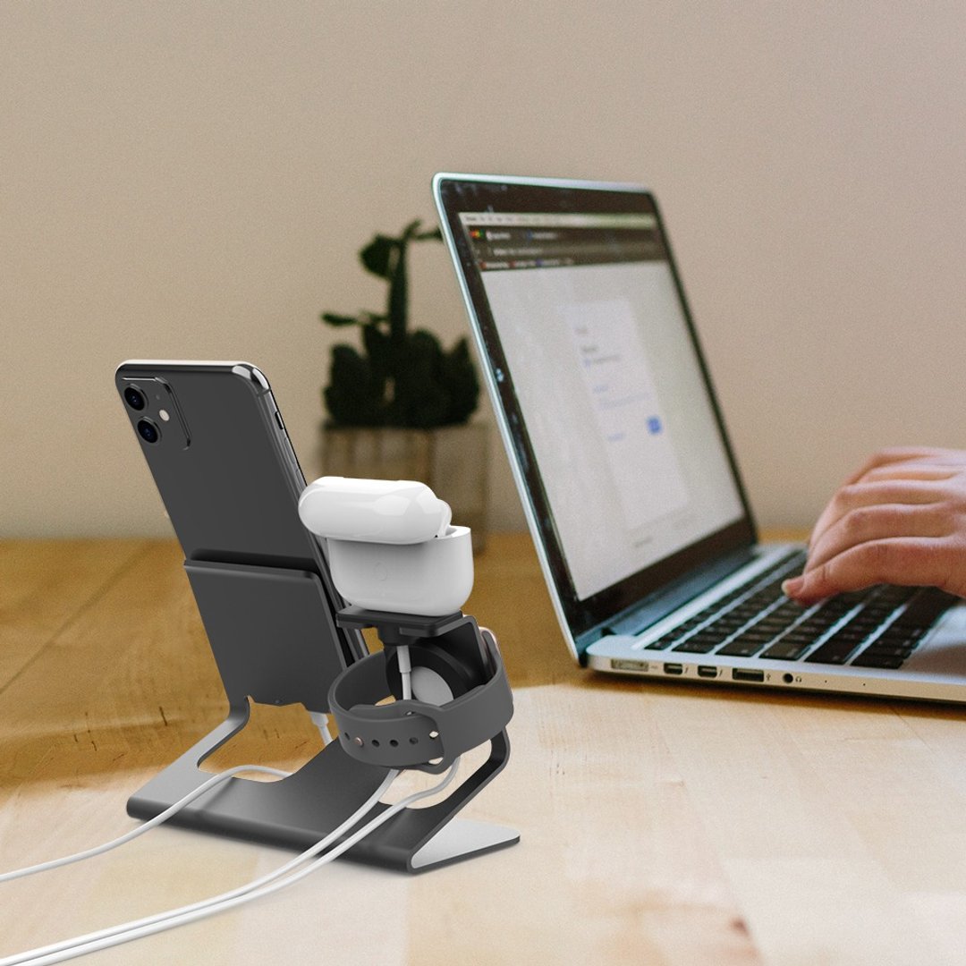 铝合金系列 三合一底座 AirPods Pro 1、2代/iPhone/Apple Watch - 手机充电及周边 - 铝合金 黑色