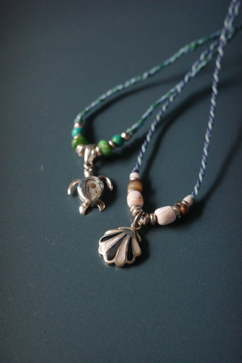 纯银海龟贝壳项链 海洋矿石编绳款 - 项链 - 纯银 