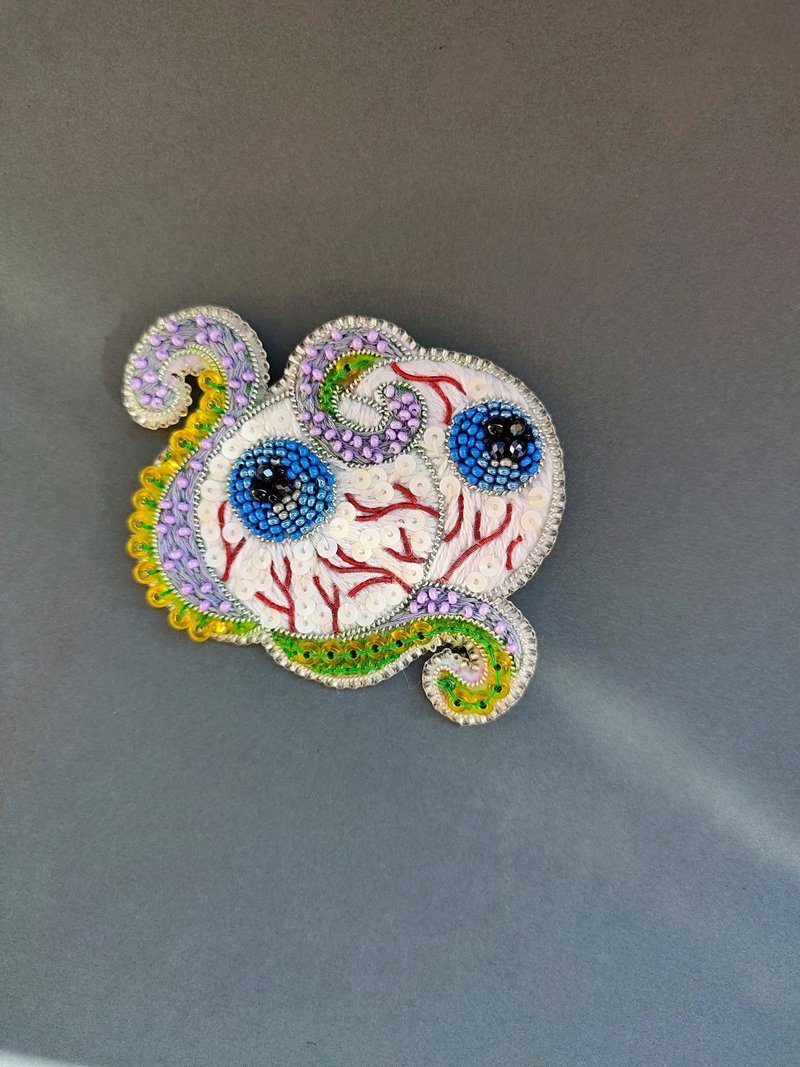 克苏鲁怪物  自然主义洛夫克拉夫特邪眼珠宝胸针  恐怖珠宝 - 胸针 - 玻璃 白色