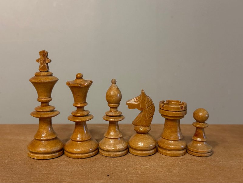 德国制造，1960-70 年代复古小巧西洋棋组 - 桌游/玩具 - 木头 银色