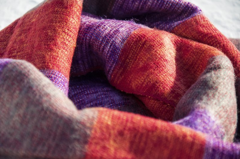 情人节礼物 生日礼物 限量一件 纯羊毛披巾 / boho针织围巾 / 手织围巾 / 针织披巾 / 盖毯 / 纯羊毛围巾 / 纯羊毛披巾 -橘子蔓越梅 马卡龙水果 - 丝巾 - 羊毛 多色