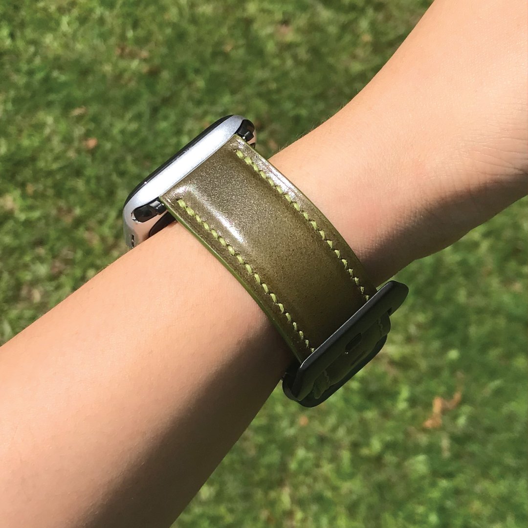 【AppleWatch表带】橄榄色马臀皮/法国防汗皮/厚芯款/轻巧款 - 表带 - 真皮 绿色