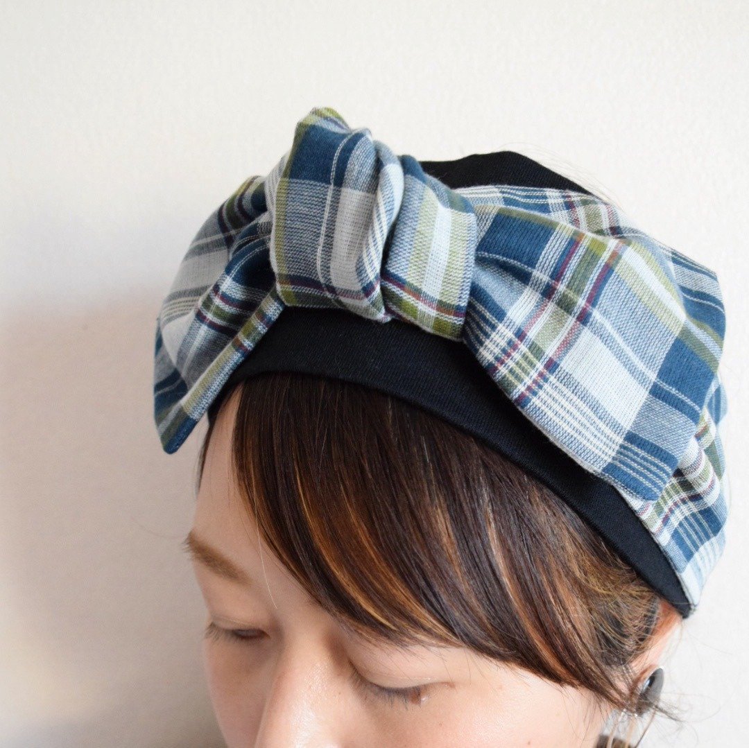 Ribbon hairband colorful Check pettern x pettern - 发饰 - 棉 绿色