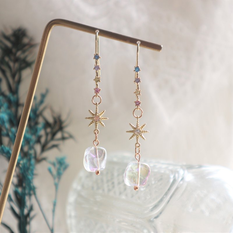 【冬日气质系列】幻彩星光冰粒 防敏感耳环 - 耳环/耳夹 - 其他金属 金色