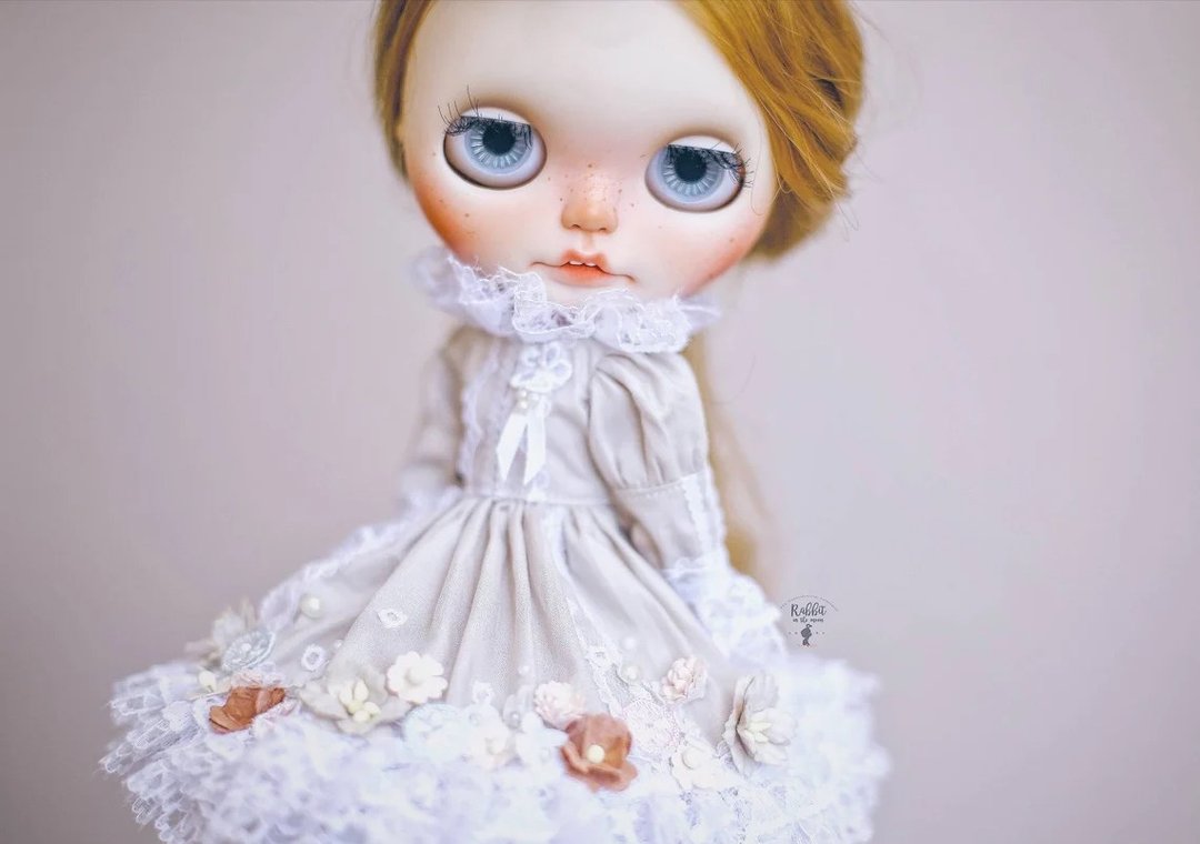 以精致花卉点缀的 Blythe 娃娃萝莉塔风格洋装。 - 玩偶/公仔 - 棉 